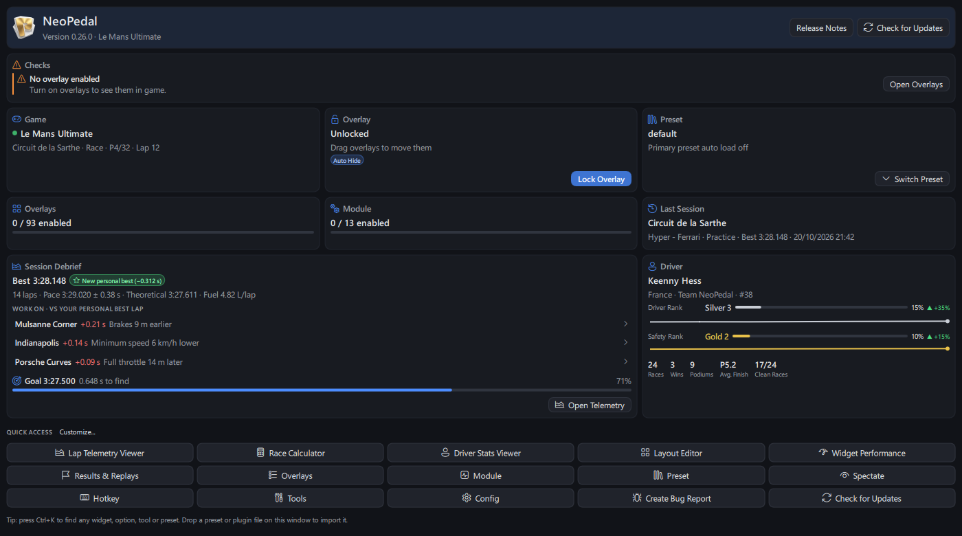 Home page with the session debrief