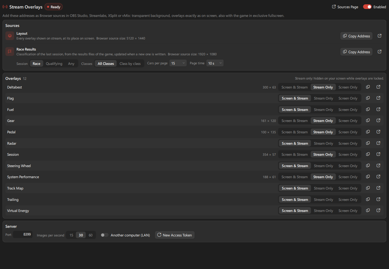 Stream overlays page