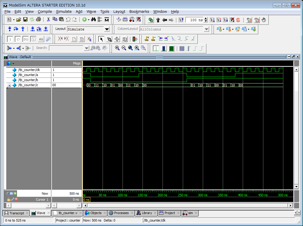 ModelSimの使い方 - カウンタのRTLシミュレーション