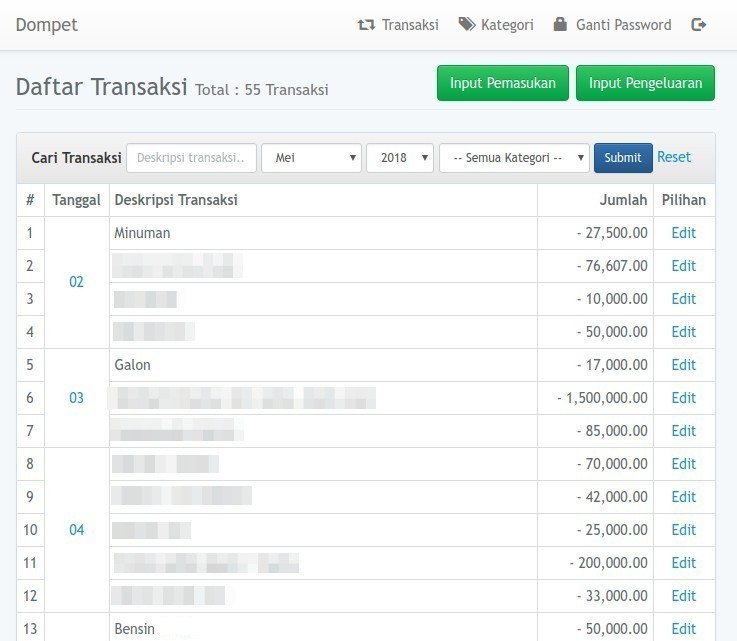 Dompet Monthly Transaction List