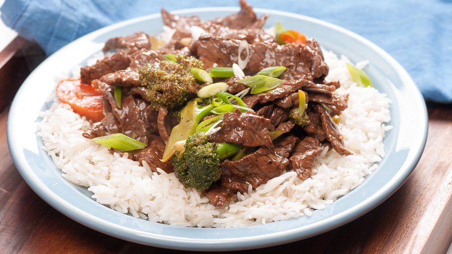 Ginger Beef and Onion Rice Bowls