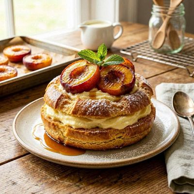 Roasted Peaches on Choux Crowns