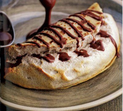 Banana Soufflé Crêpes with Chocolate Sauce