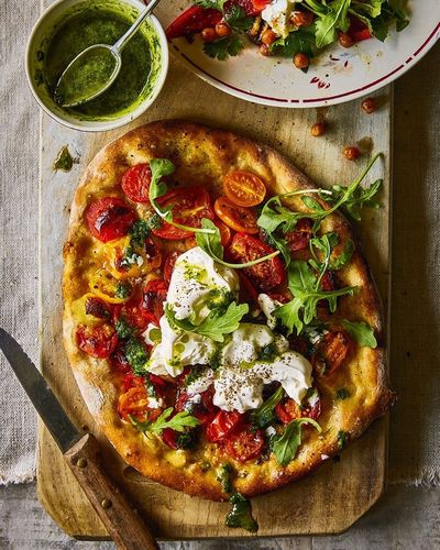 Cherry Tomato, Burrata and Herb Pesto Pizza