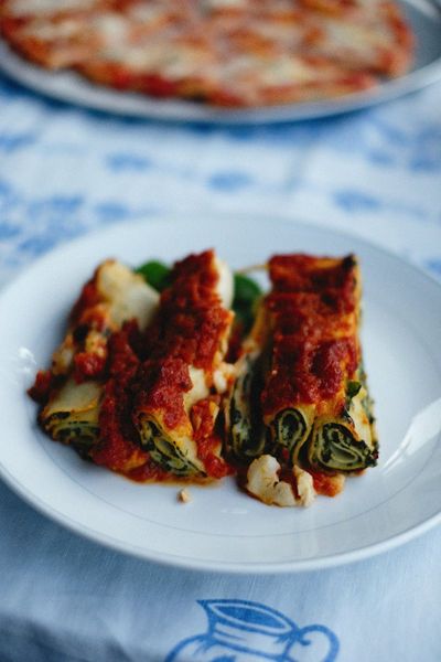 Cannelloni Filled with Rocket, Spinach, and Ricotta Cheese