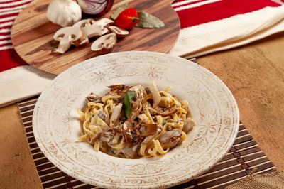Tagliatelle with Sausage, Rosemary, and Porcini Mushroom