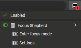 Entering focus mode in the Focus Shepherd menu in TamperMonkey