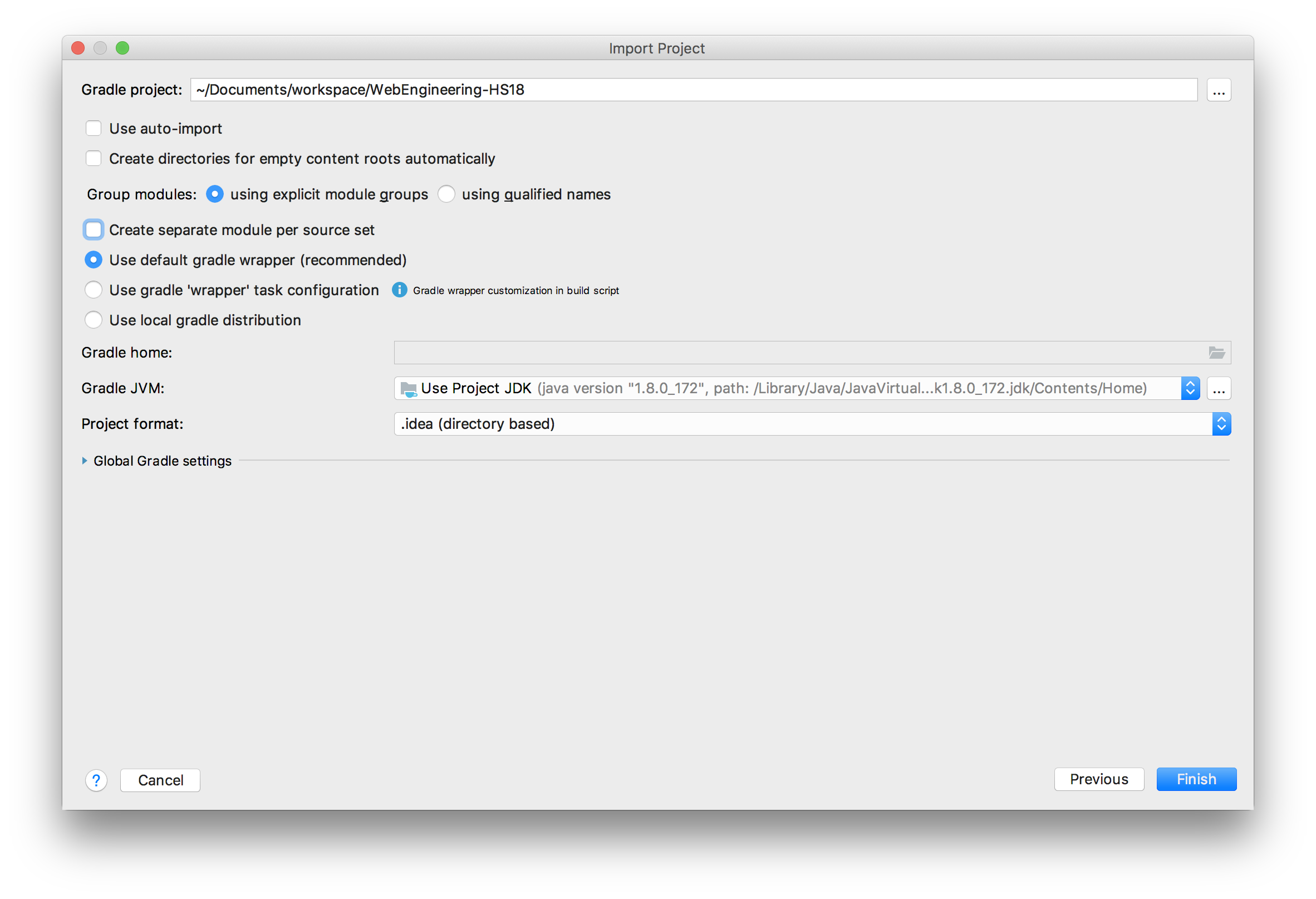 Select Gradle Model