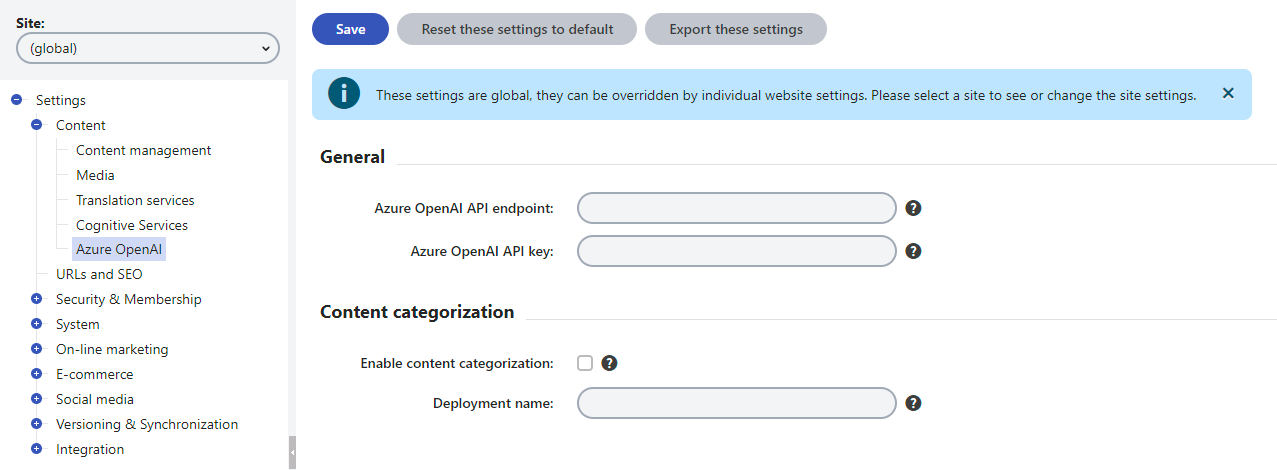 Azure OpenAI settings