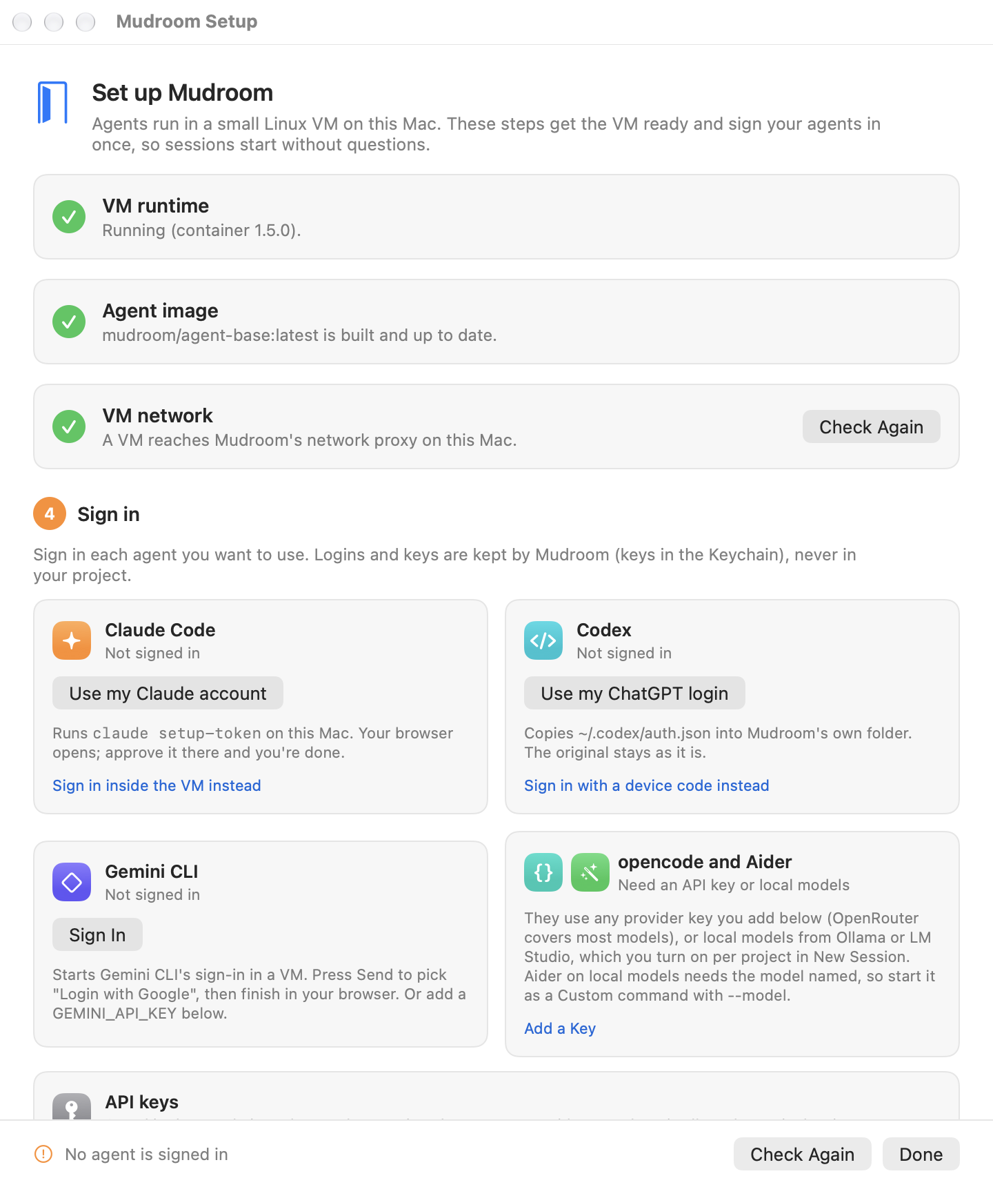 The Setup window