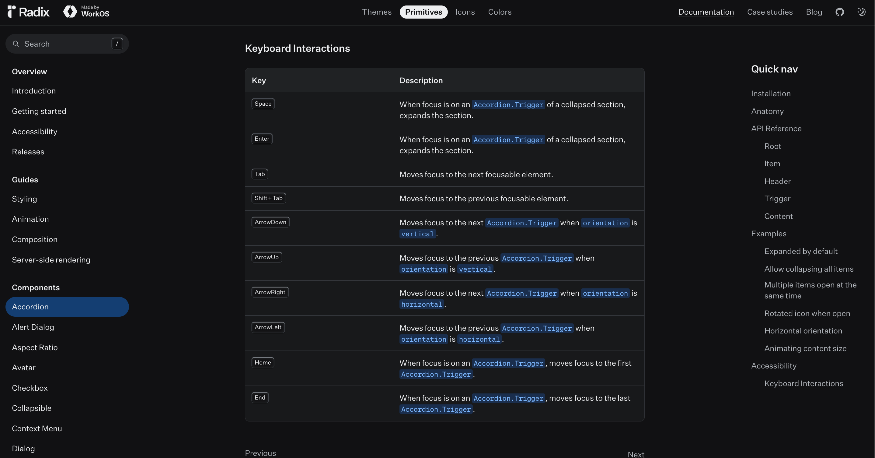 keyboardInteraction in radix ui