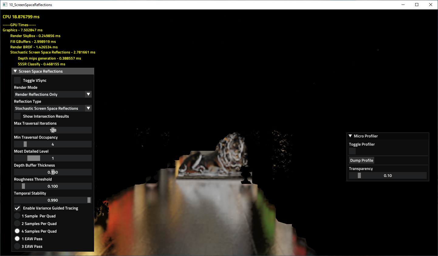 AMD FX Stochastic Screen Space Reflections before denoise