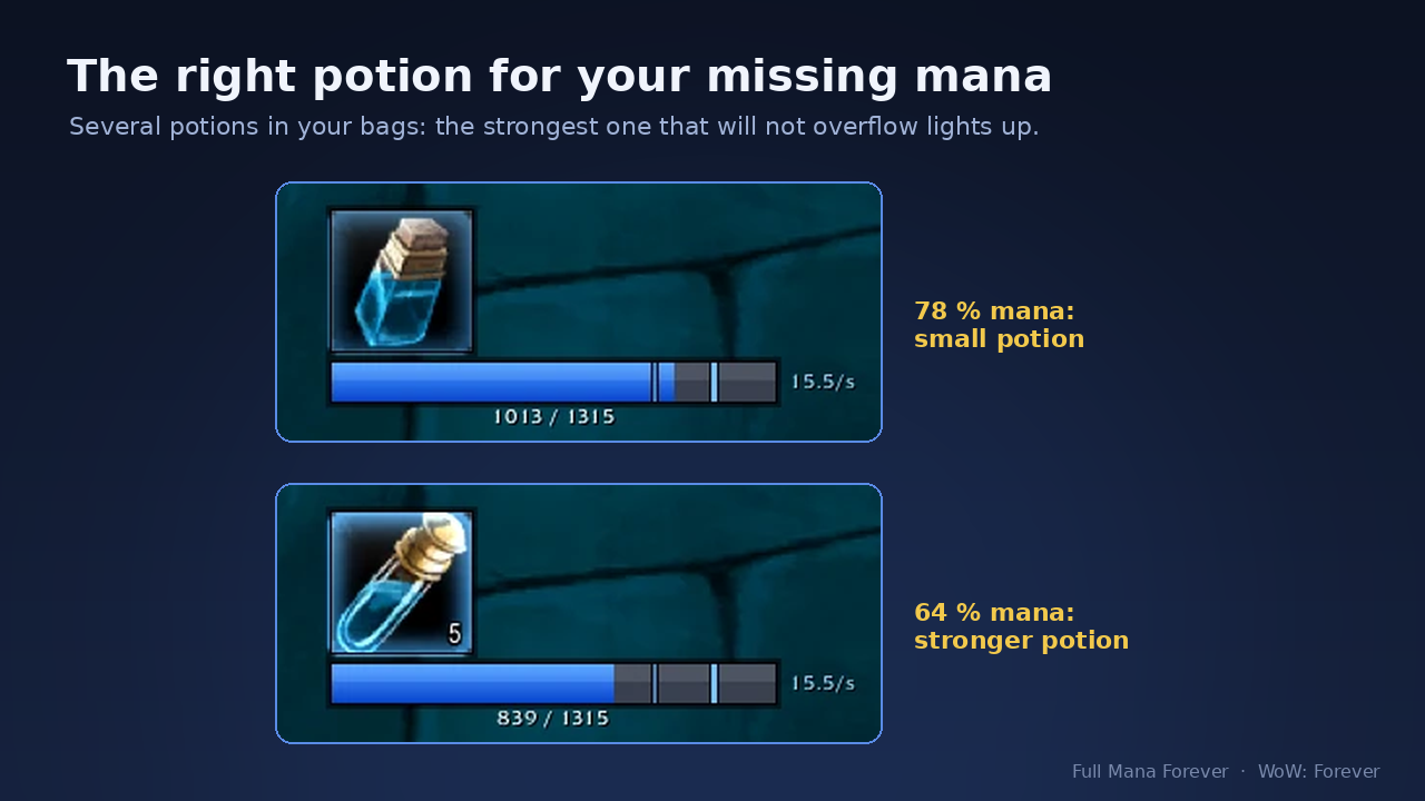 Several potions in your bags: the strongest one that will not overflow lights up