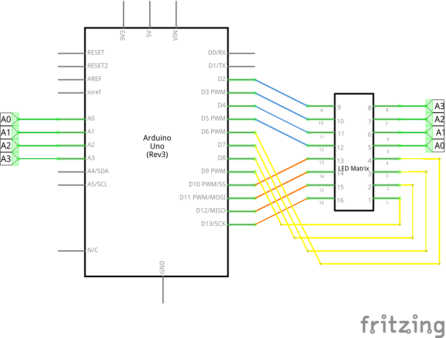 Fritzing schematic for led_matrix