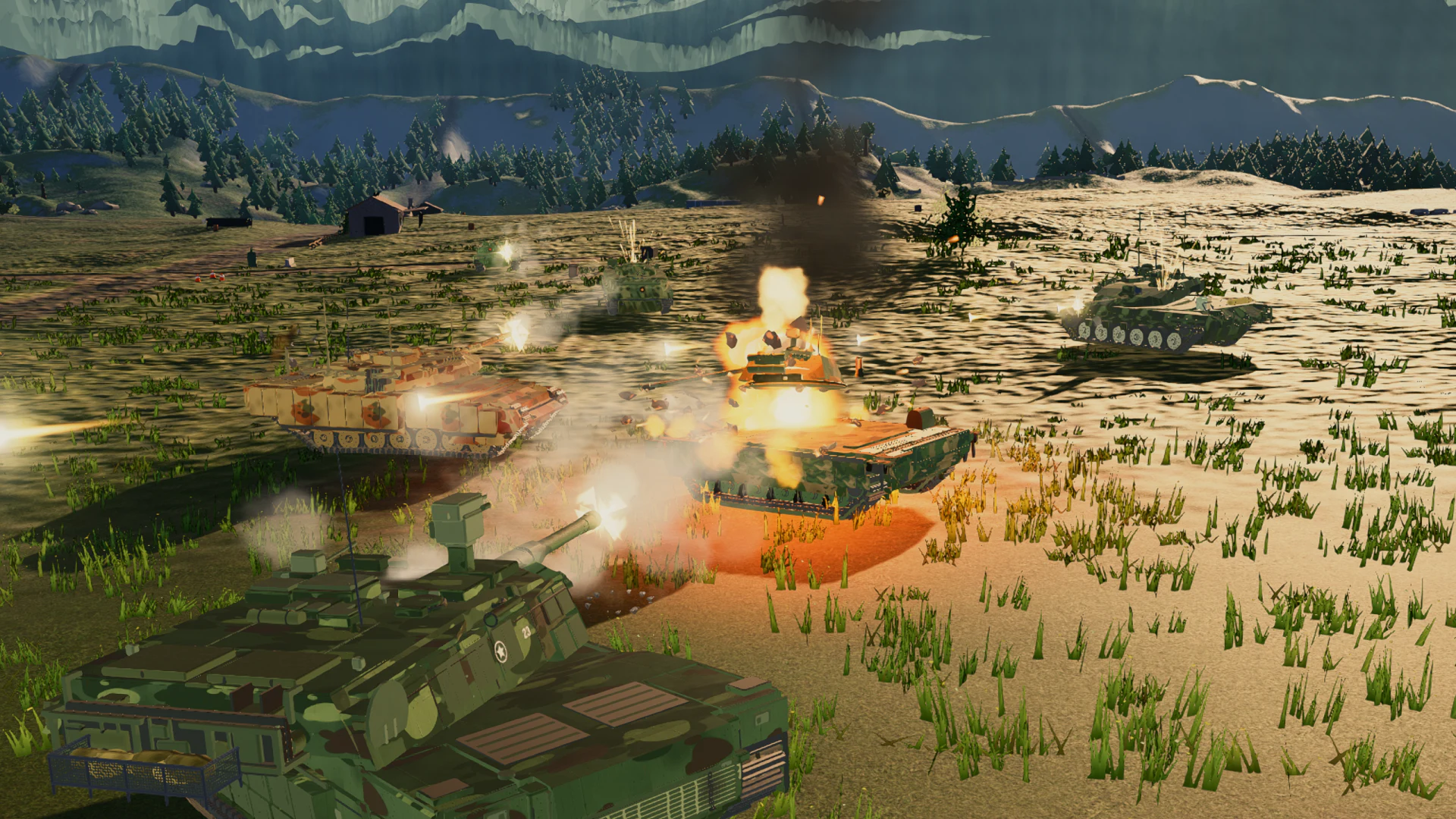 Tanks fighting across the Fjord battlefield