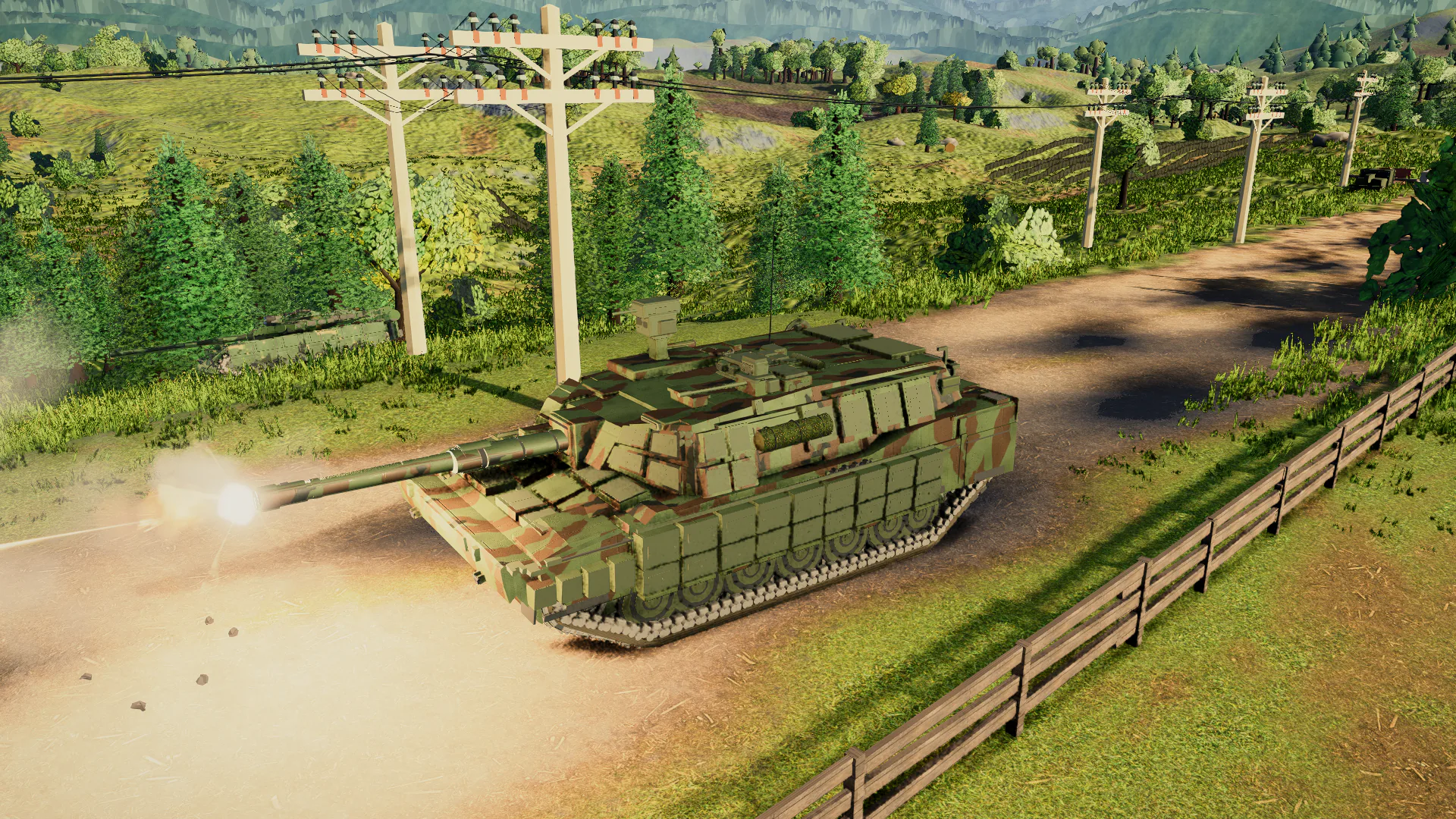 Tank firing with current muzzle flash and recoil