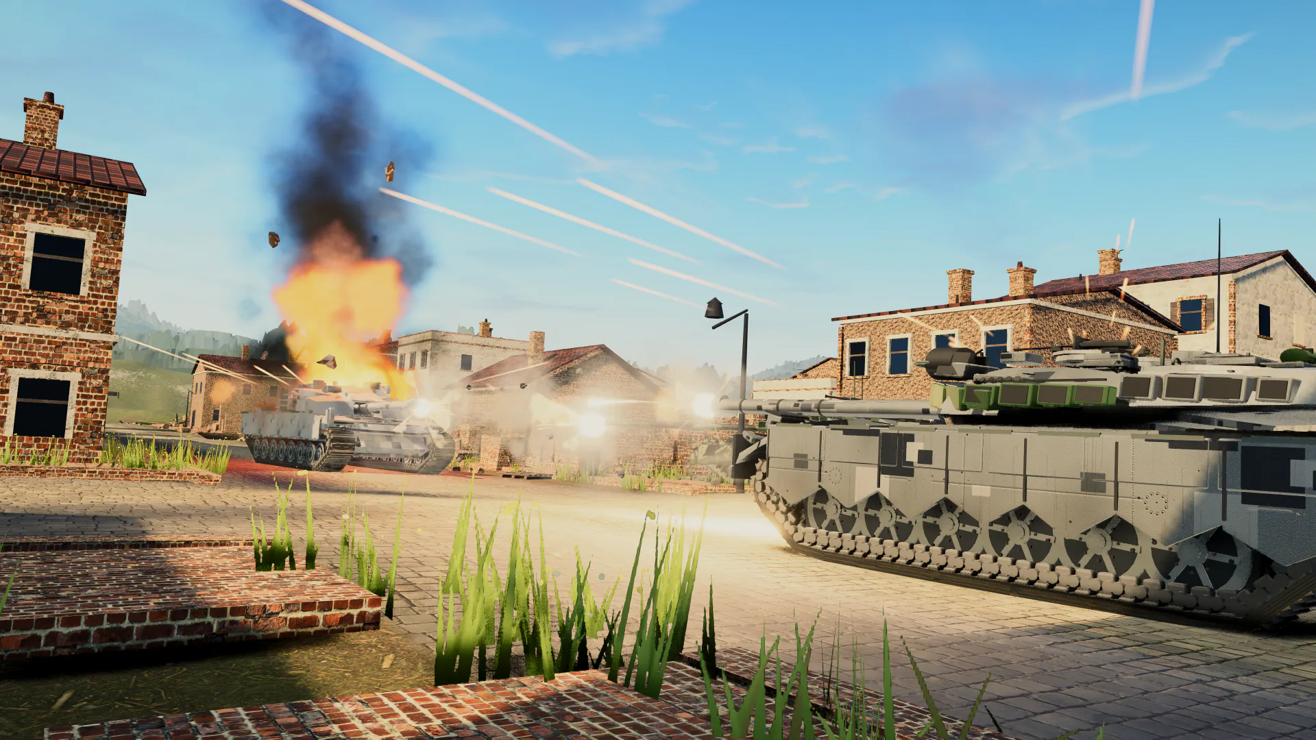 Tank firing through a narrow urban alley