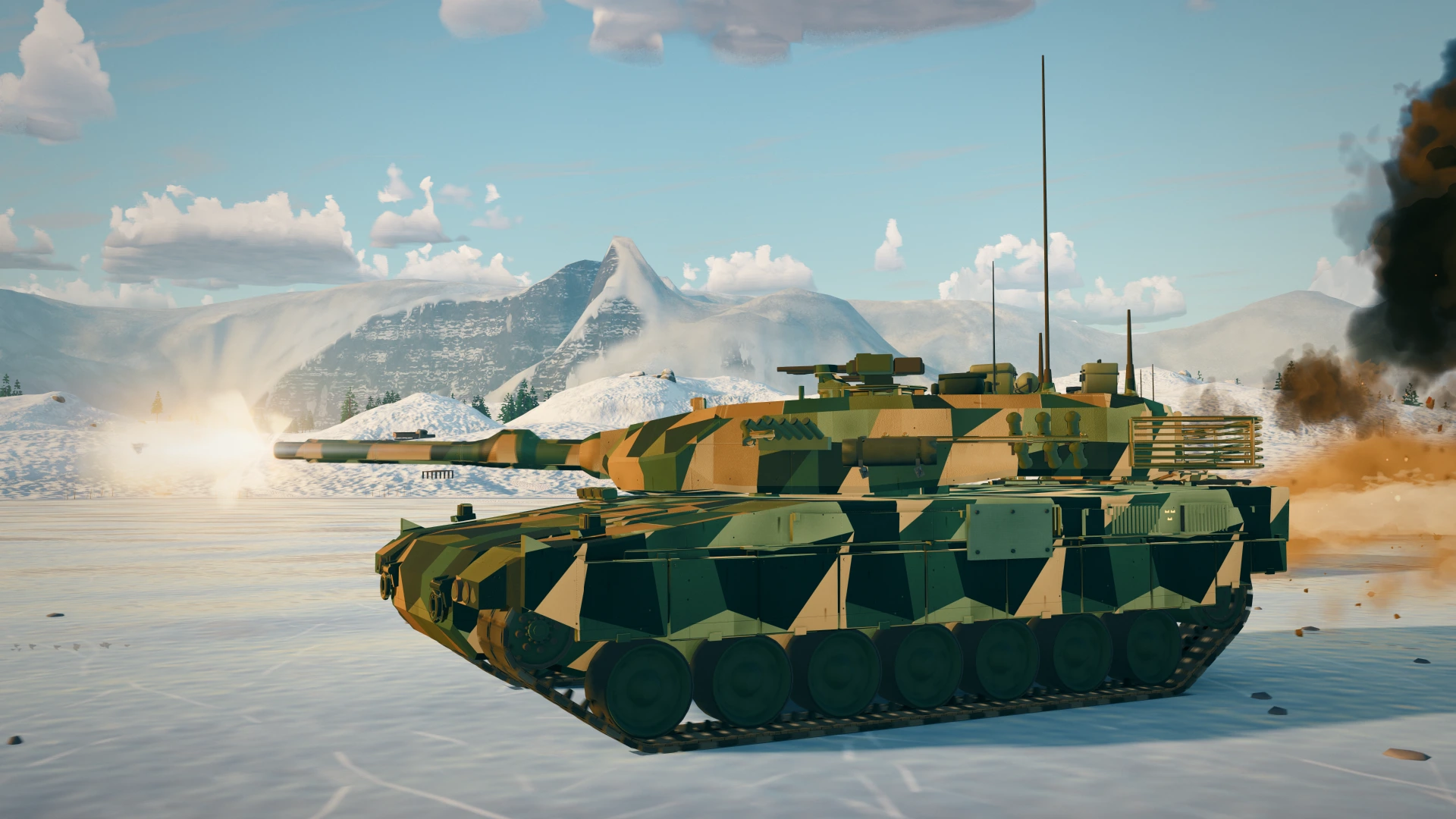 A Stridsvagn 122 crosses the frozen lake through shellfire