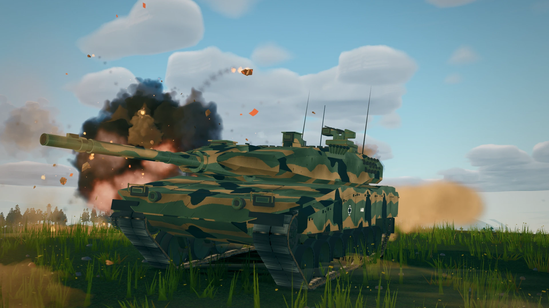 A T-90 burns on the road above the fjord