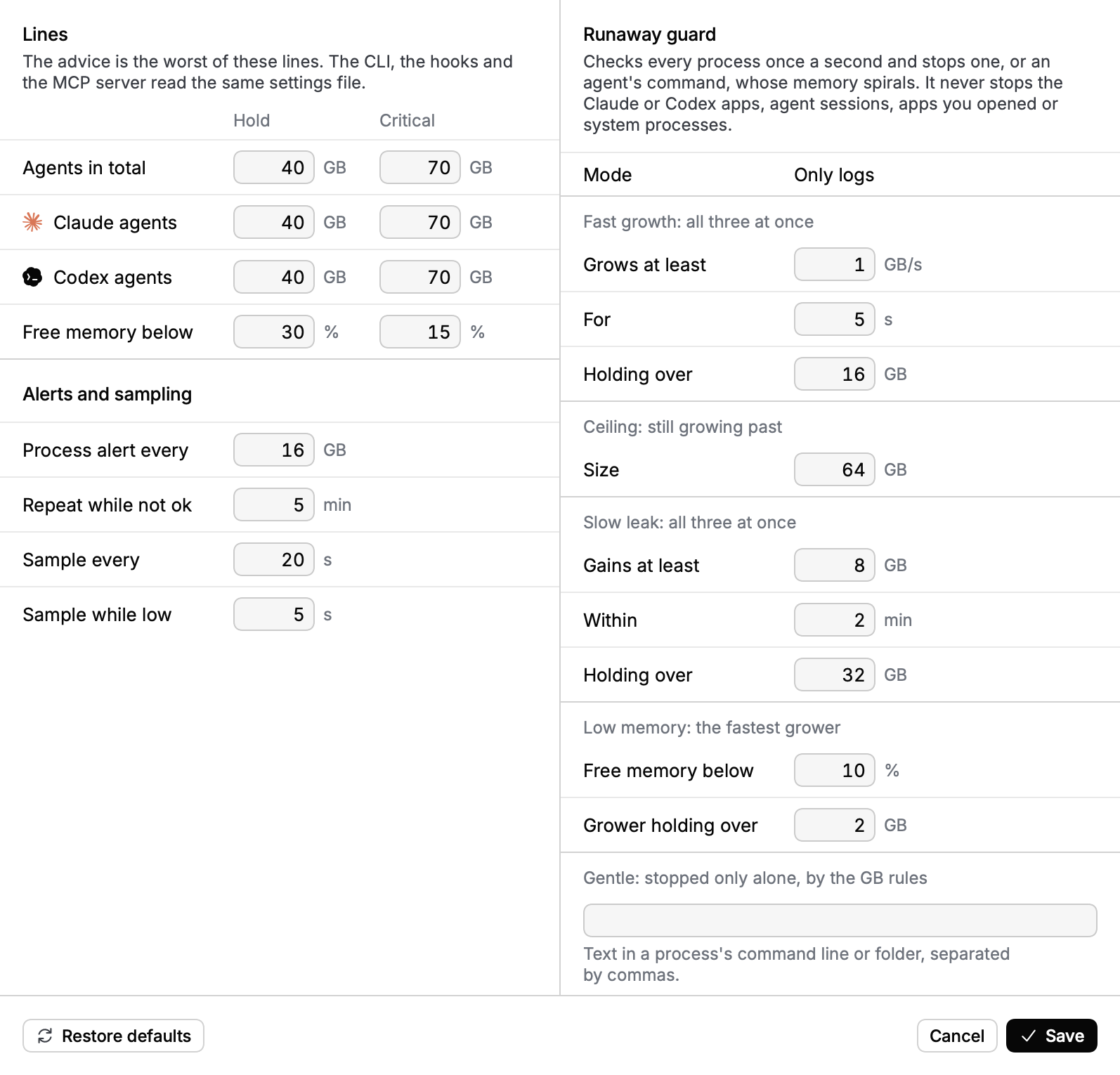 Settings in light mode