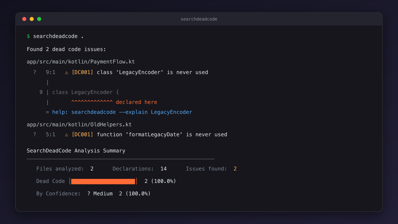 searchdeadcode scanning an Android project