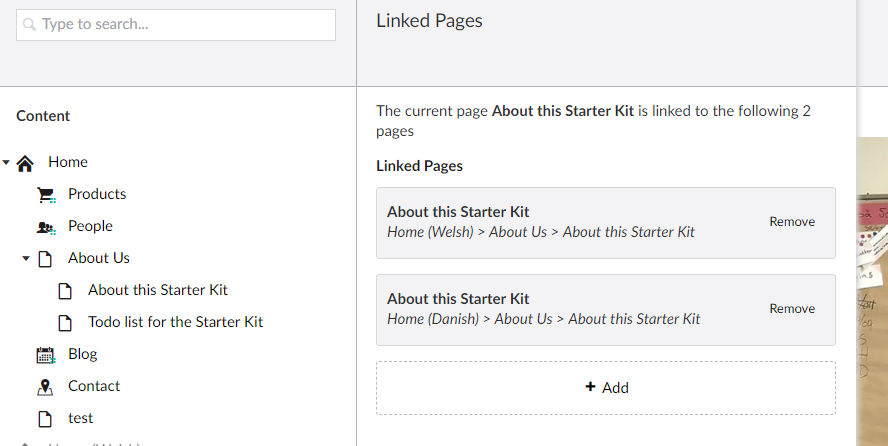 Linked pages dialog