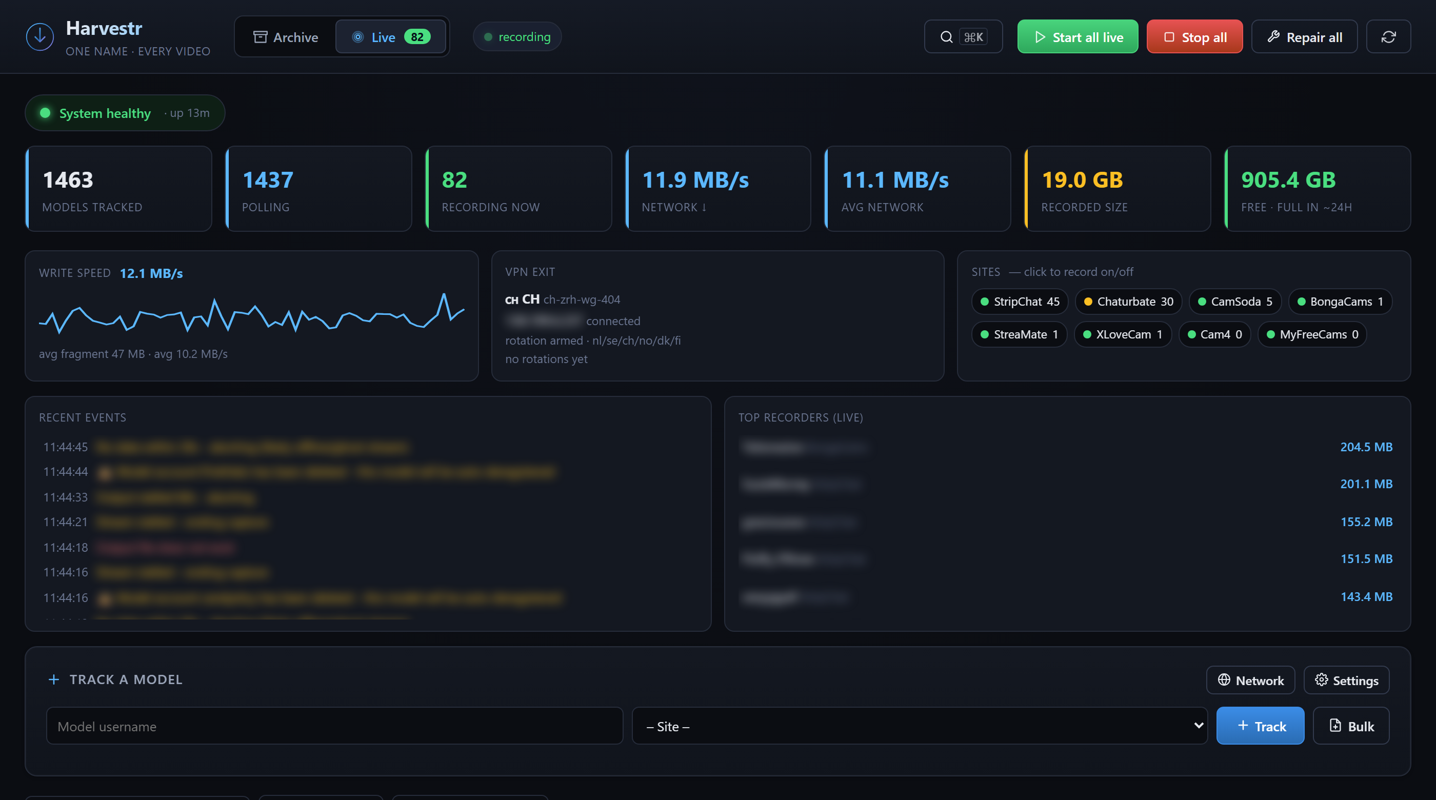 Live dashboard