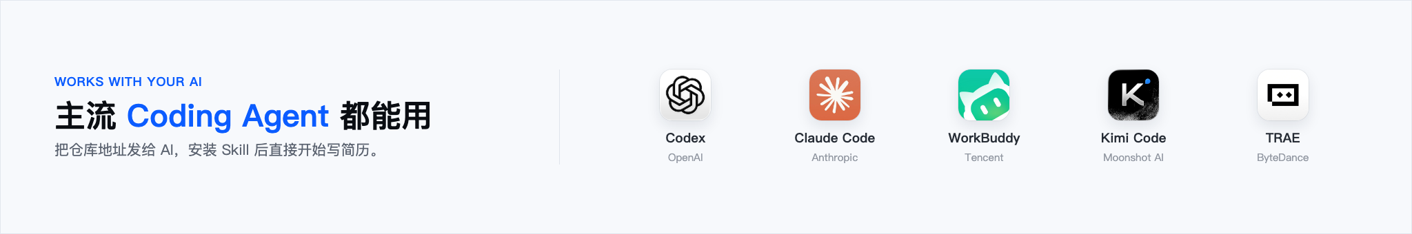 支持主流 Coding Agent