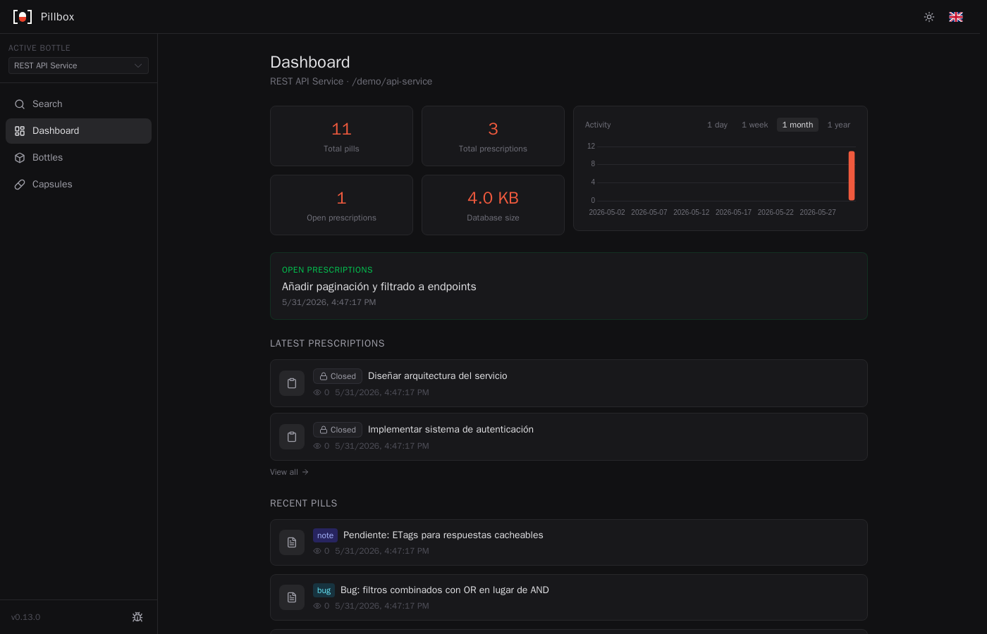 Pillbox WebUI dashboard