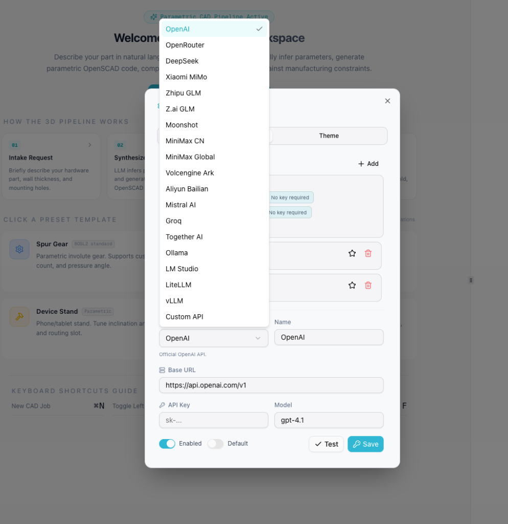 Configure keys and recommended models for 20+ LLM providers including OpenAI, Anthropic, Gemini, DeepSeek, OpenRouter, and local models.