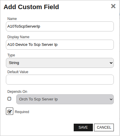 ThunderMgmt Custom Field - A10ToScpServerIp