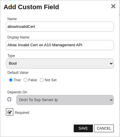 ThunderMgmt Custom Field - allowInvalidCert