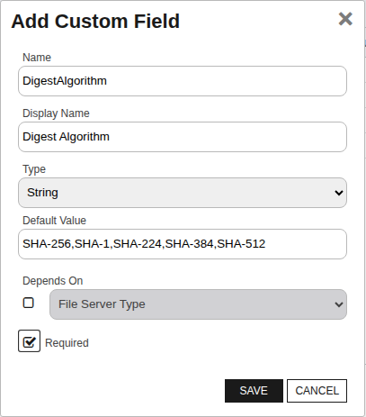 Aruba Custom Field - DigestAlgorithm