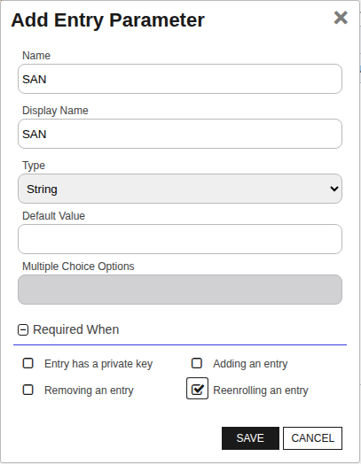 Aruba Entry Parameter - SAN
