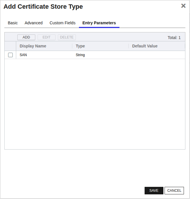 Aruba Entry Parameters Tab
