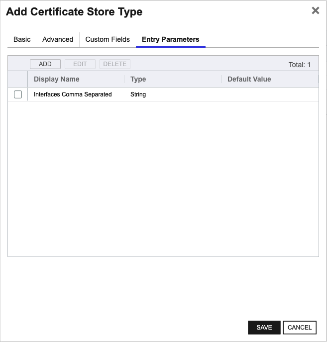 CiscoAsa Entry Parameters Tab