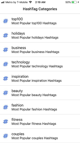 Fitness Hashtags App