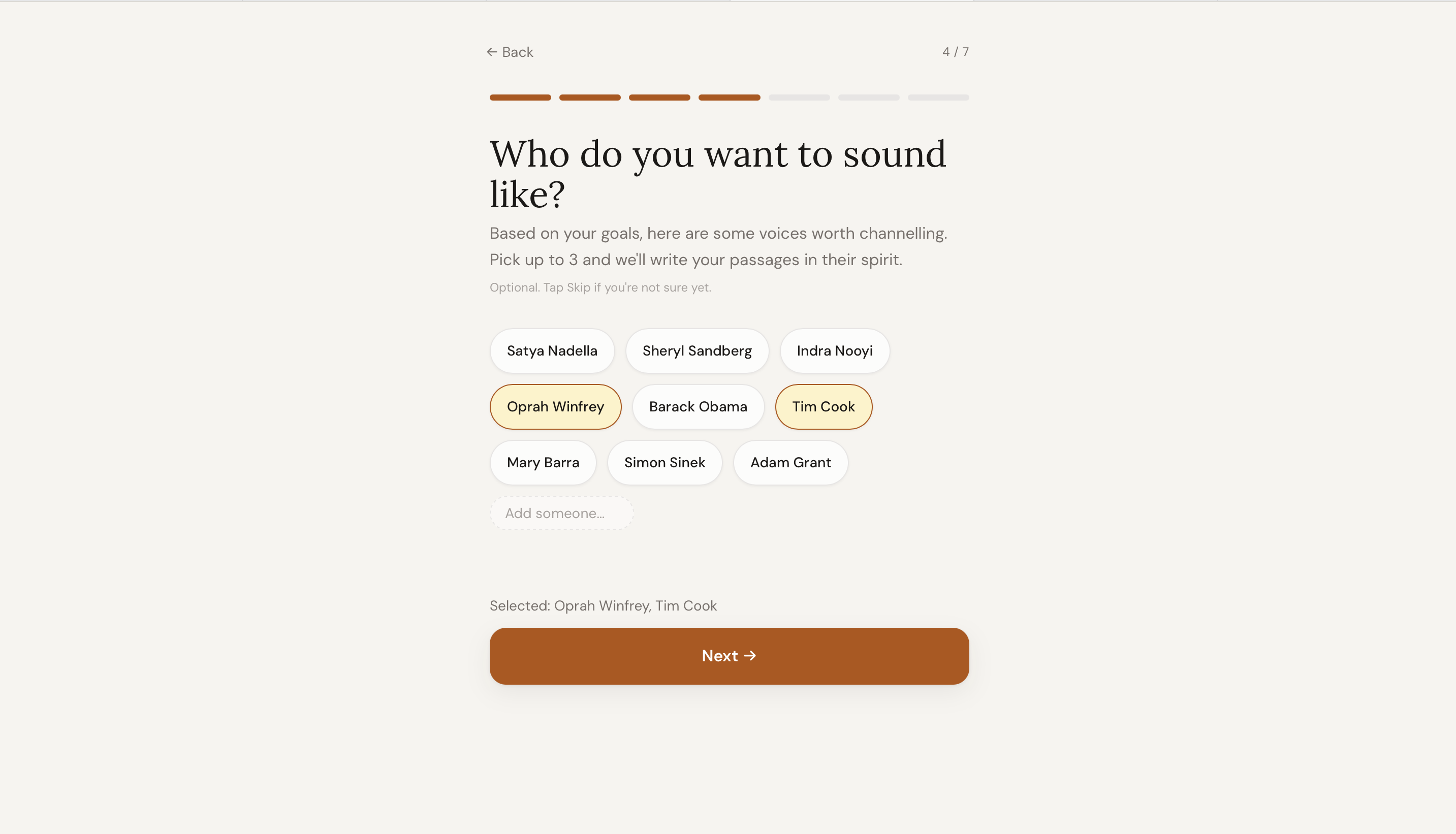 Articulate focus-area selection screen
