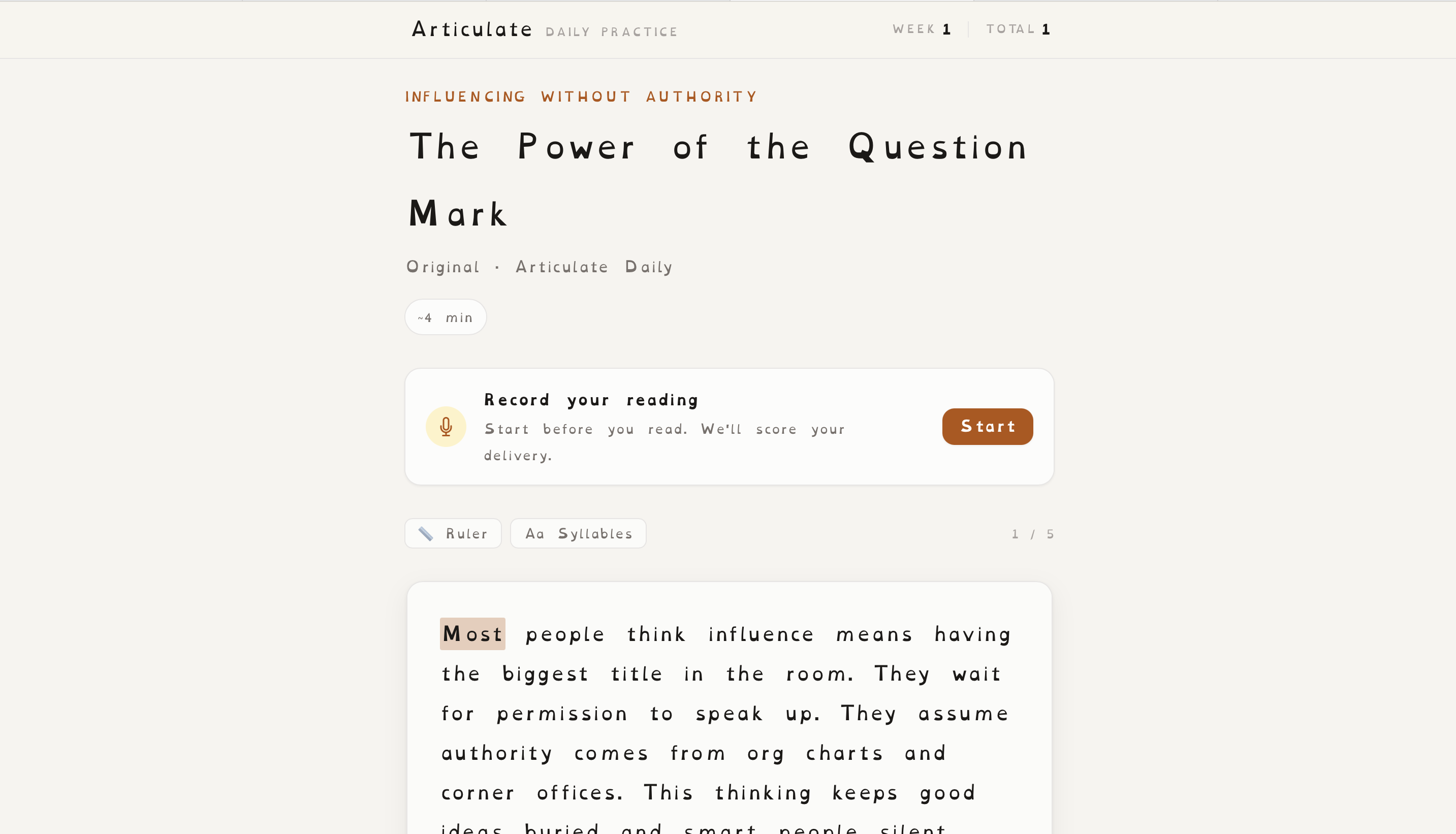Articulate reading interface with dyslexia-friendly display options