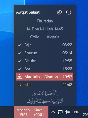Awqat Salaat widget notification for entered prayer time