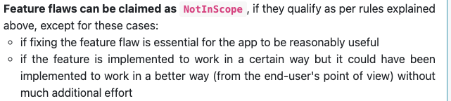 Feature flaws can be claimed as NotInScope, if they qualify as per rules explained.png