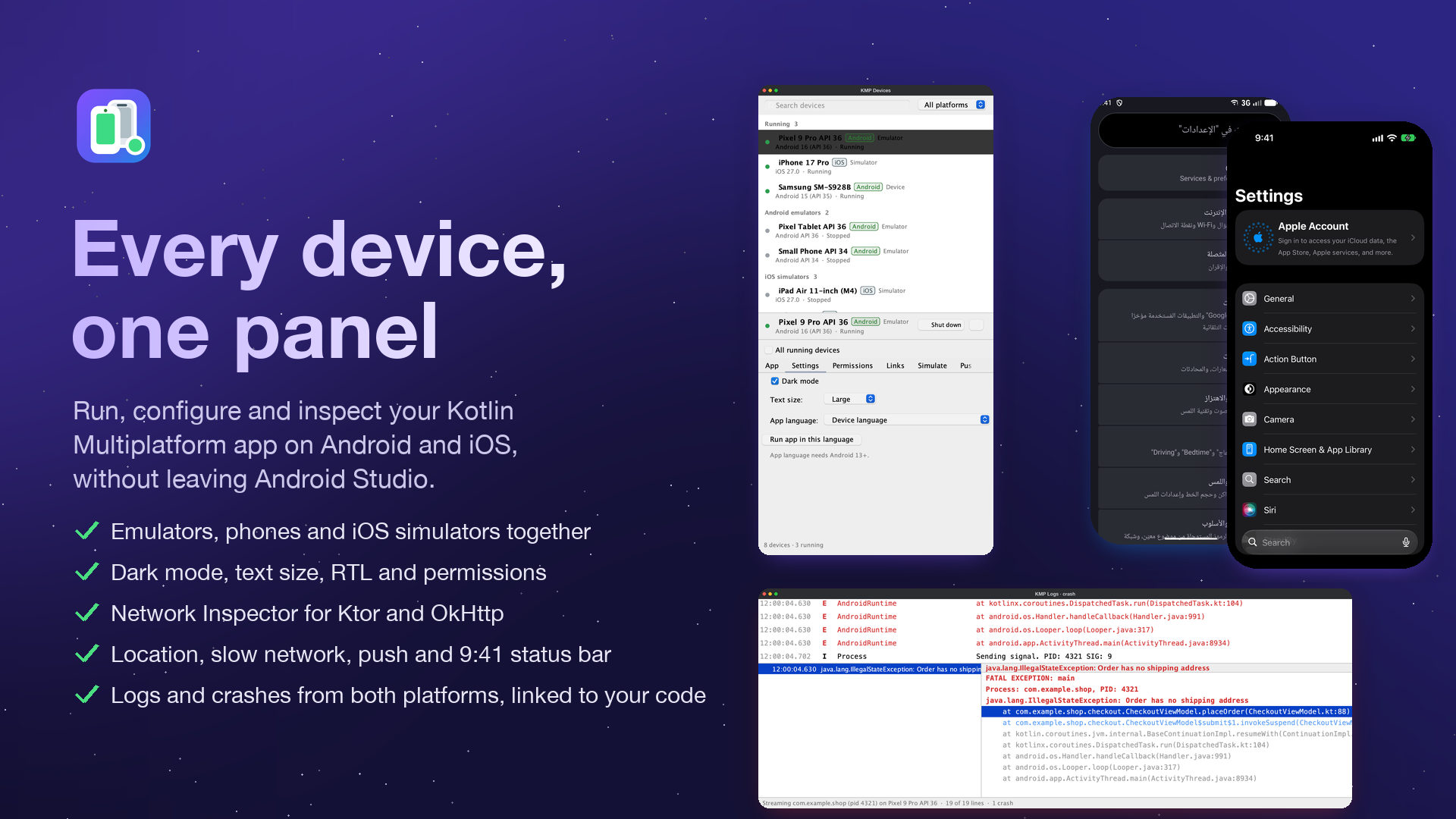 KMP Device Hub: every Android device, emulator and iOS simulator in one panel