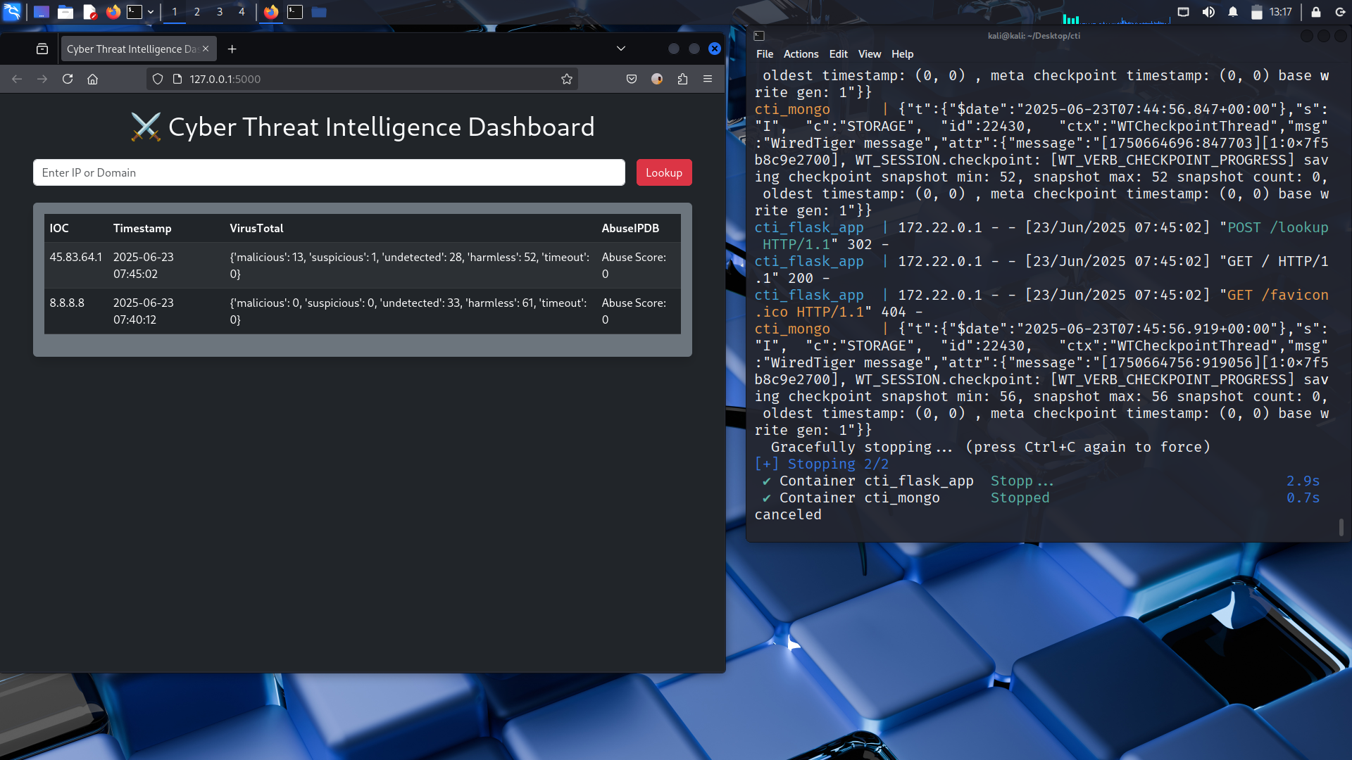 Cyber Threat Intelligence Dashboard - live IOC lookup