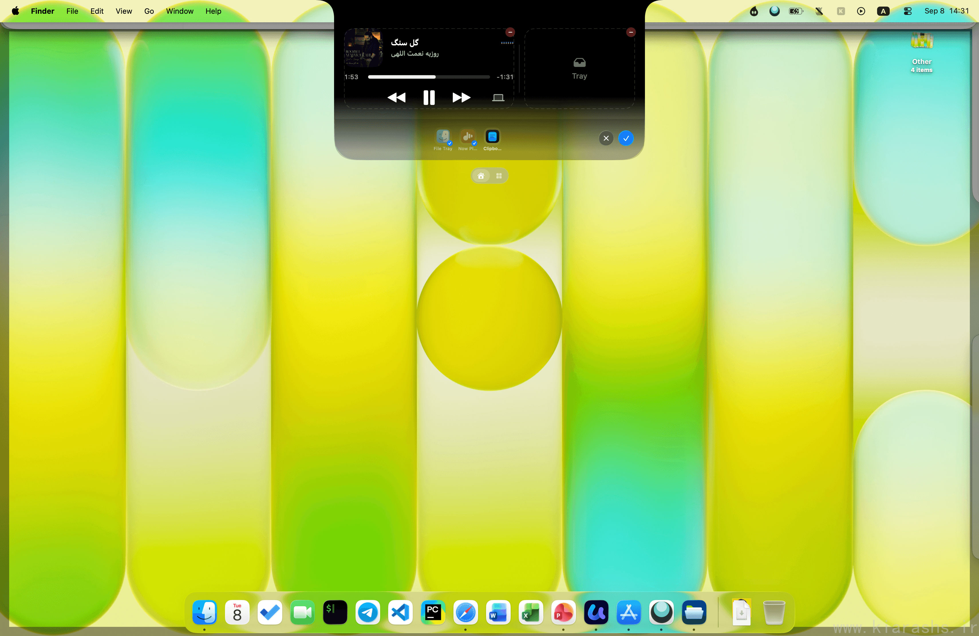 Droppy settings panel with the shelf widgets rearranged