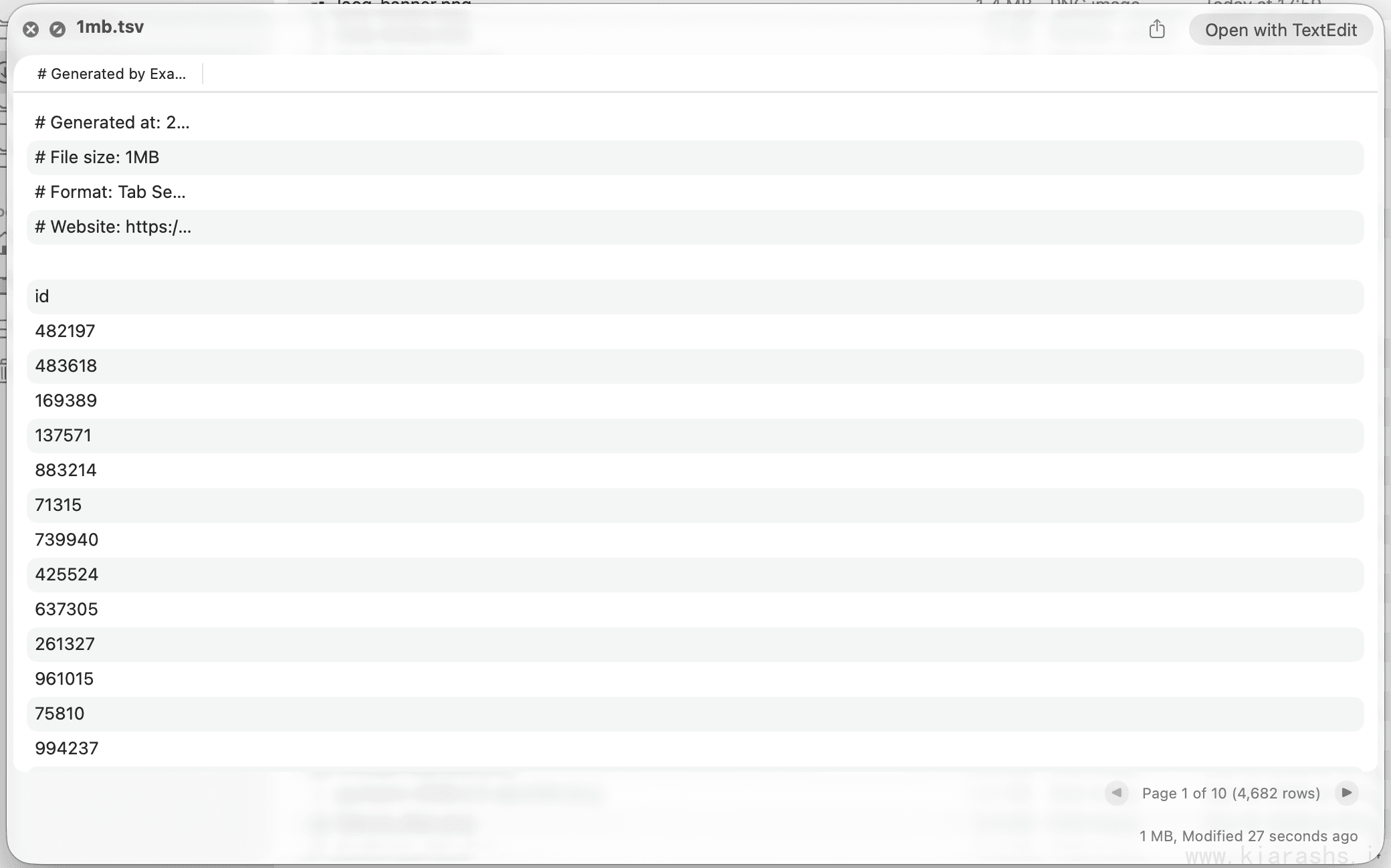 Looq showing a TSV file as a sortable table