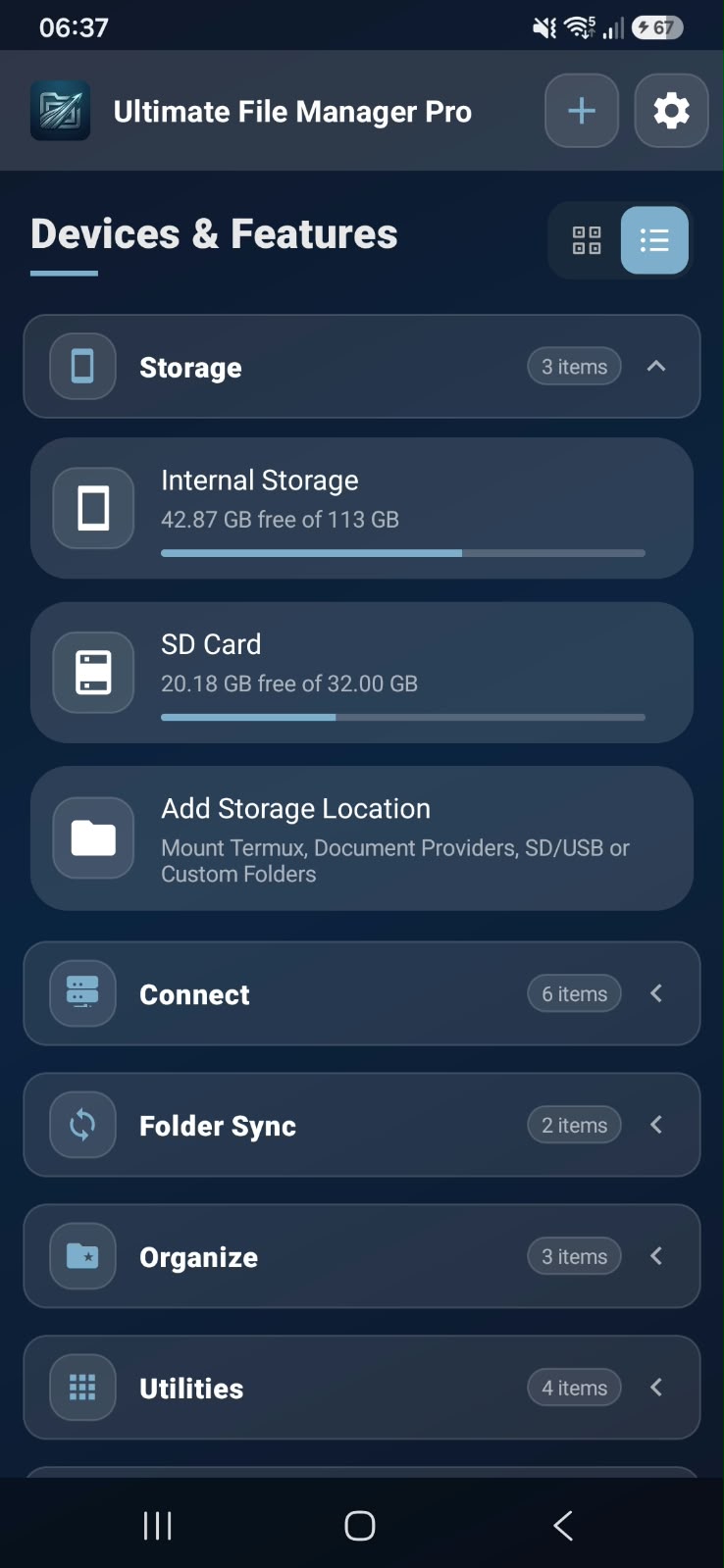 Main file manager screen