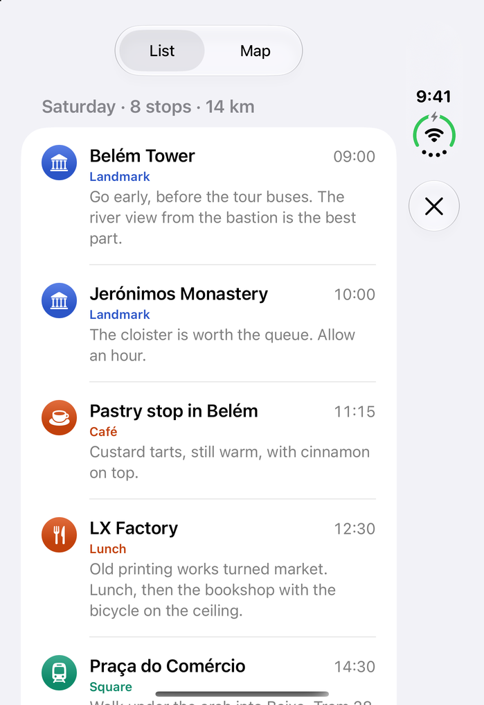 Places list on the closed phone with the List and Map switch
