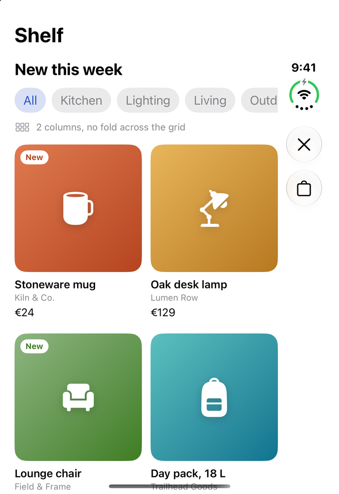 Shop grid in two columns on the closed phone