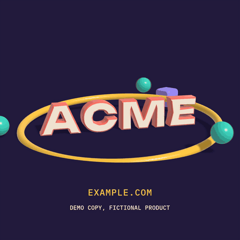 3D: the word ACME in extruded letters inside an orbiting ring