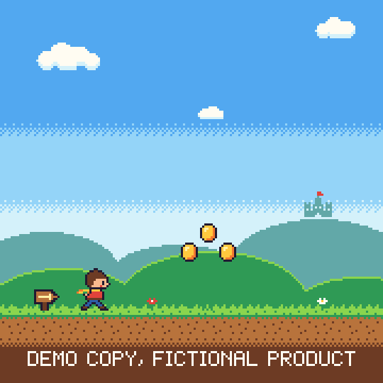 Pixel art: a hero runs through a parallax landscape